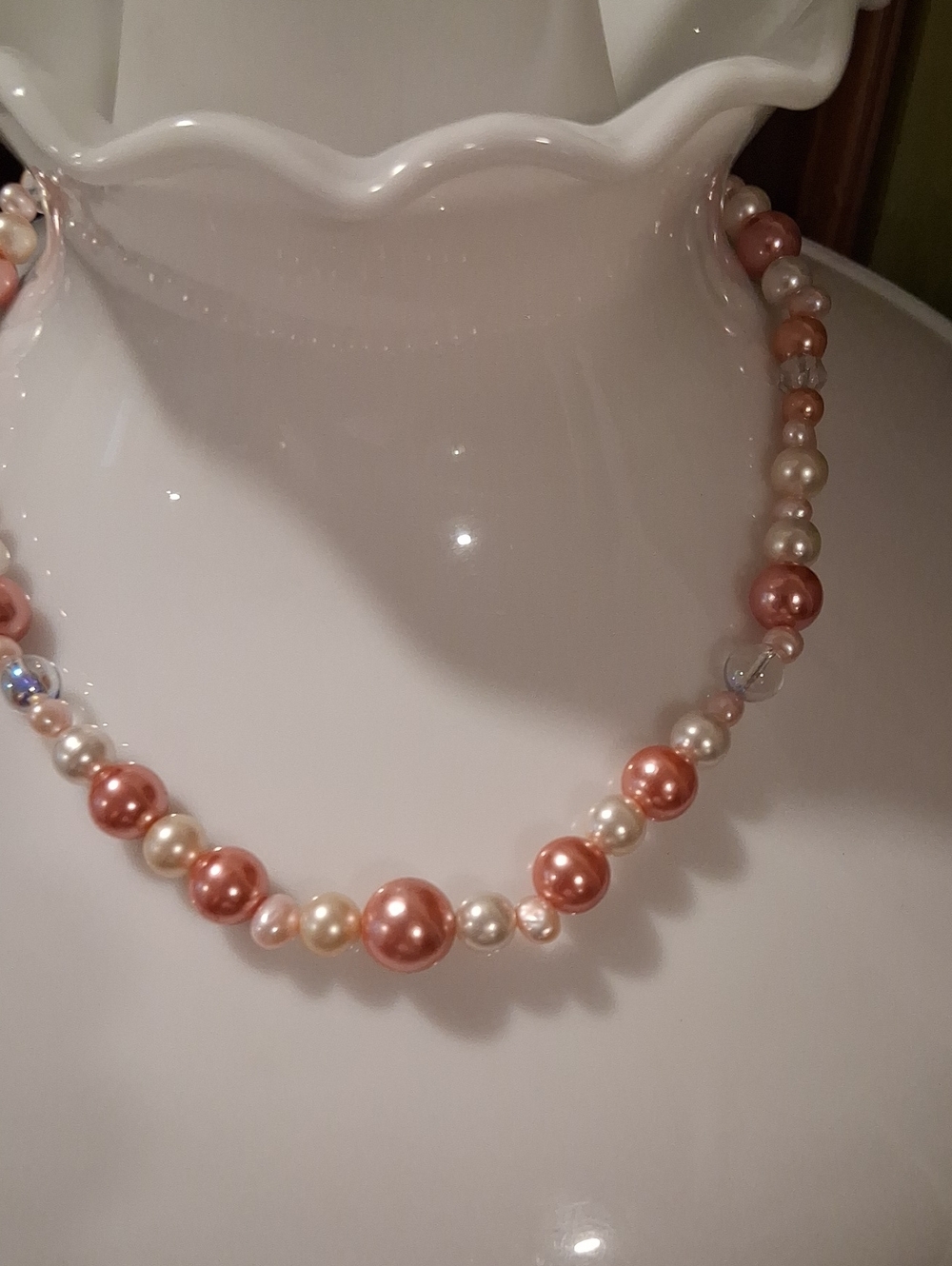 Pearl Bead Necklace in Blush Pink and Ivory Toggle Closure